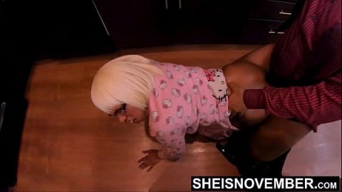 HD I Caught My Step Daughter In The Kitchen In Her Hello Kitty Pajamas With A Butt Flap That I Unbuttoned For Easy Access To Fuck Her Hardcore Doggystyle, Young Ebony Babe Sheisnovember Having Taboo Sex With Her Step Dad By Cock By Msnovember